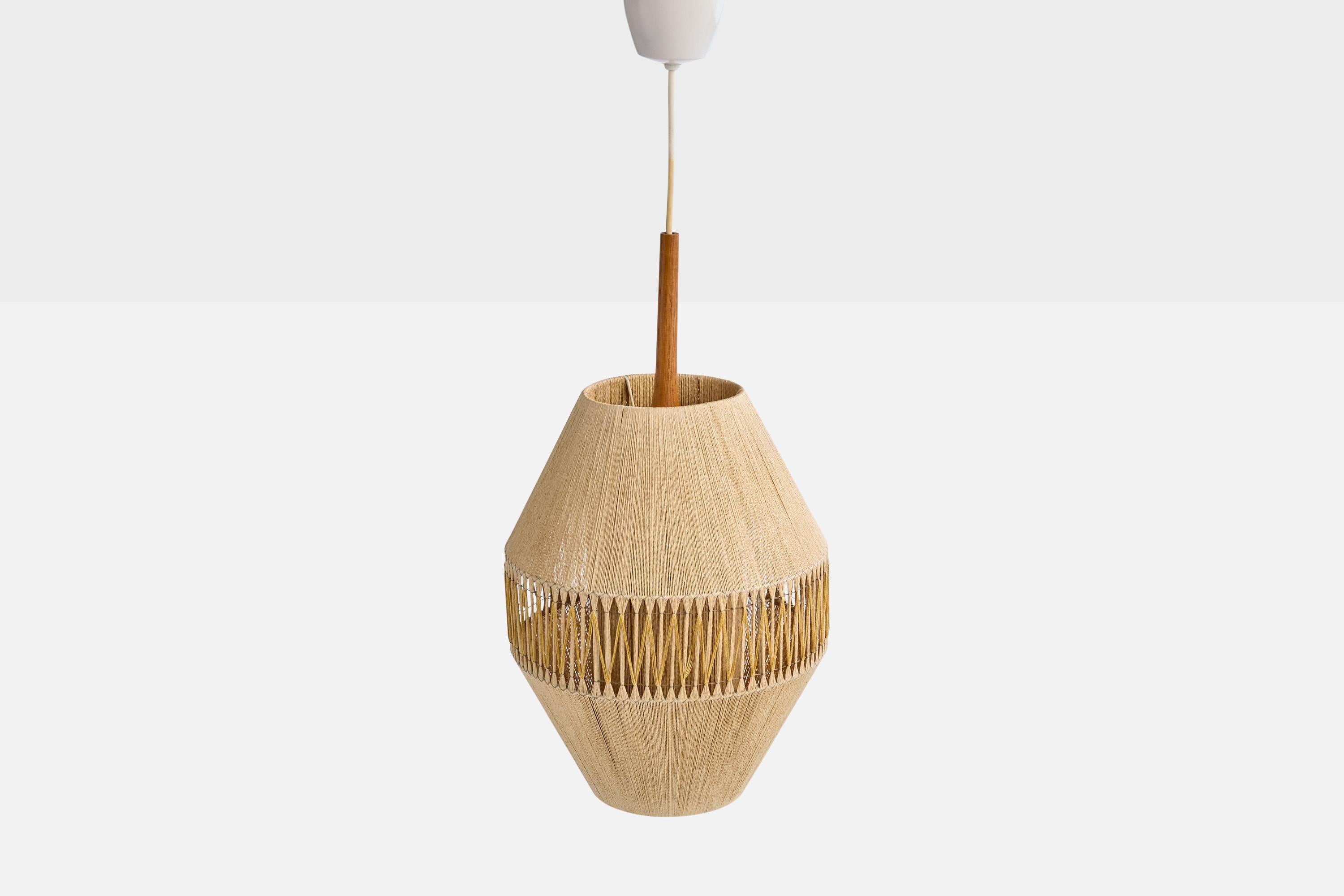 Mid-20th Century Swedish Designer, Pendant Light, Cord, Teak, Sweden, 1960s For Sale
