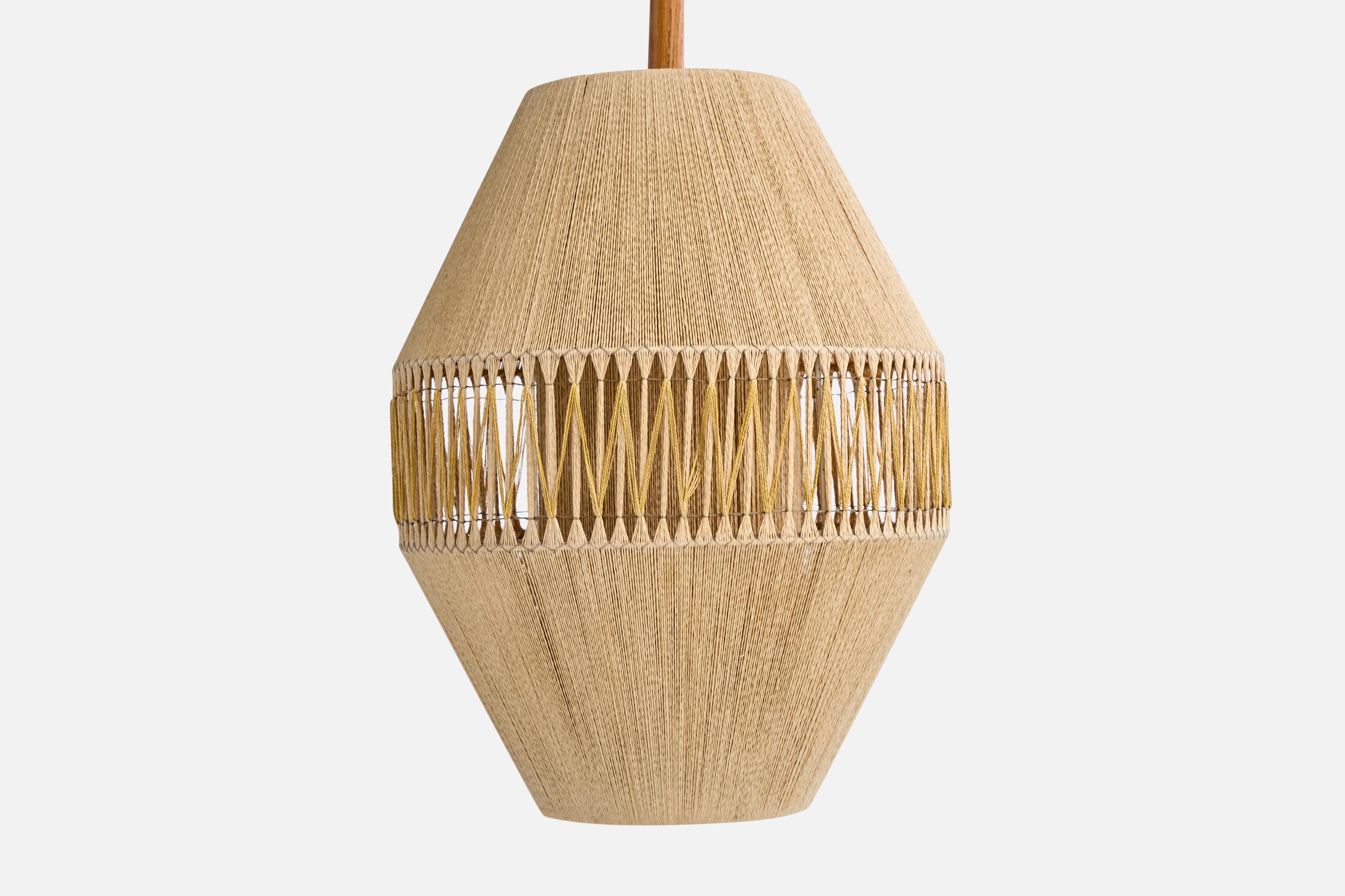 Swedish Designer, Pendant Light, Cord, Teak, Sweden, 1960s For Sale 1