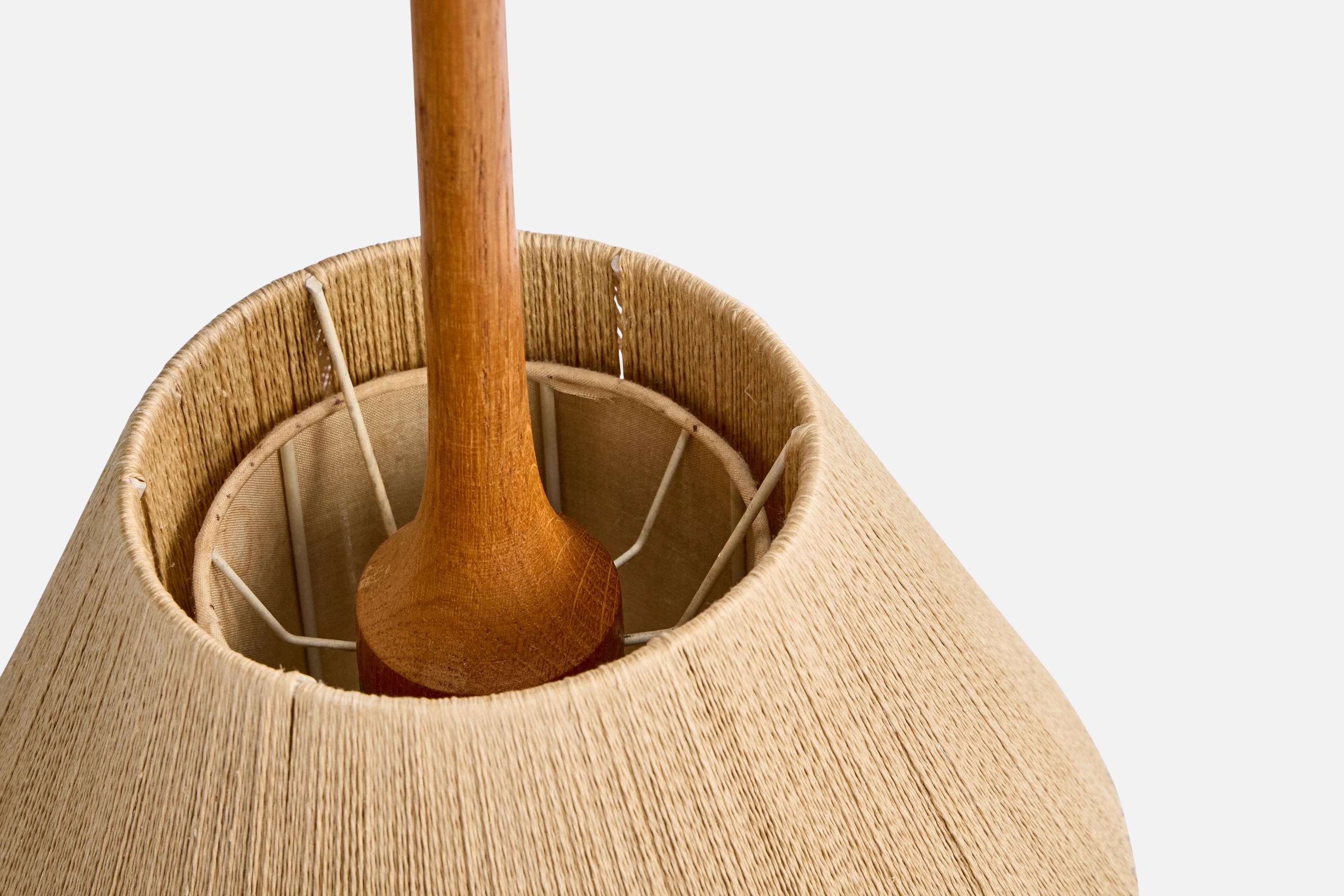 Swedish Designer, Pendant Light, Cord, Teak, Sweden, 1960s For Sale 4