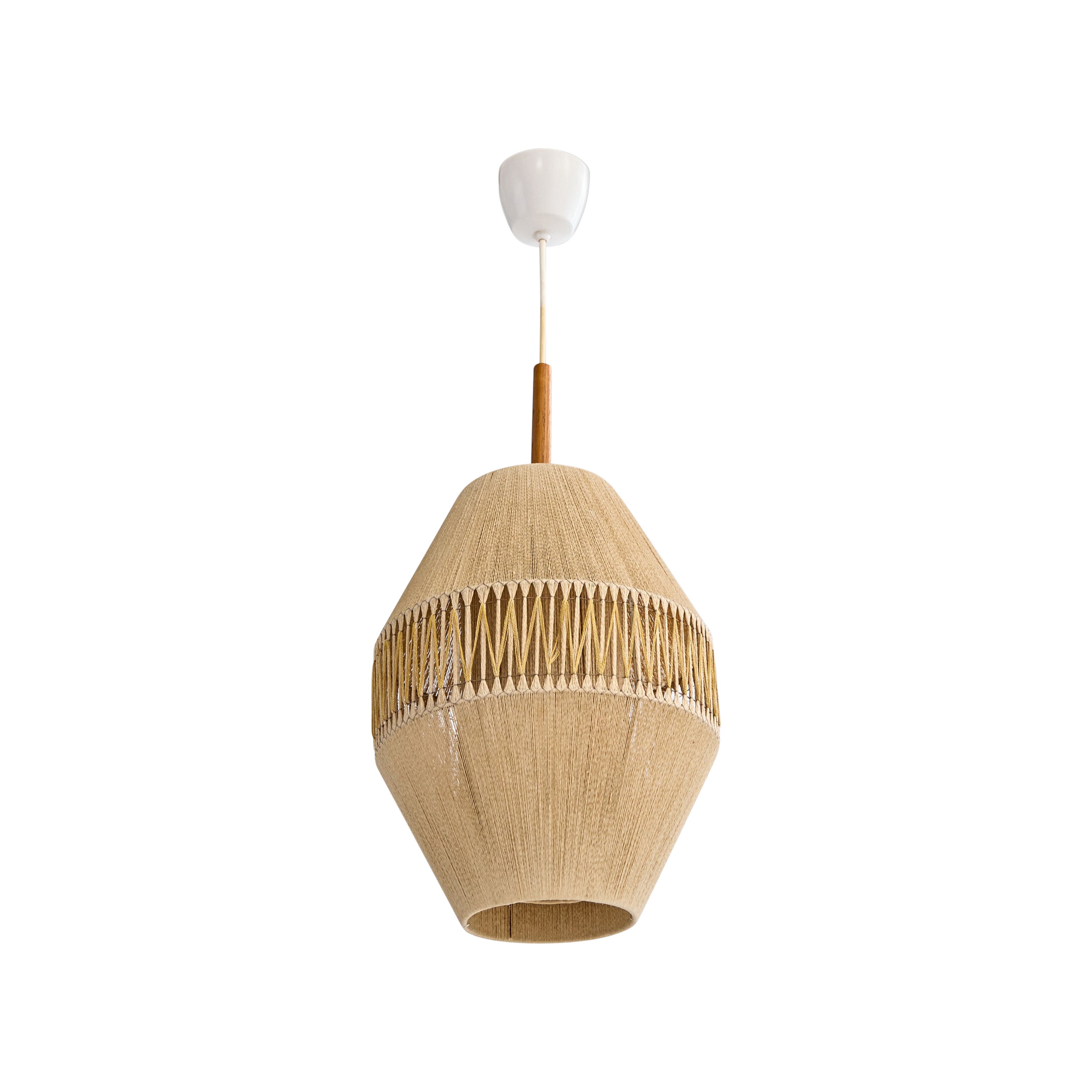 Swedish Designer, Pendant Light, Cord, Teak, Sweden, 1960s For Sale