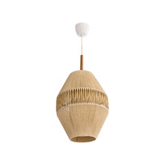 Swedish Designer, Pendant Light, Cord, Teak, Sweden, 1960s