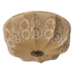 Swedish Designer, Pendant light, Embroidery Fabric, Brass, Sweden, 1940s