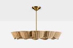 Schwedischer Designer, Pendelleuchte, Stoff, Messing, Schweden, 1940er Jahre