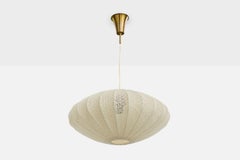 Swedish Designer, Pendant Light, Fabric, Brass, Sweden, 1950s