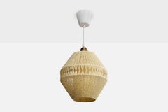 Swedish Designer, Pendant Light, Fabric, Brass, Sweden, 1960s