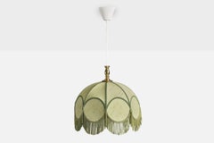 Swedish Designer, Pendant Light, Fabric, Brass, Sweden, 1970s