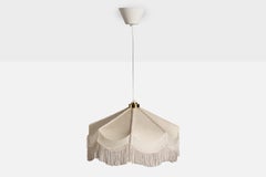 Schwedischer Designer, Pendelleuchte, Stoff, Messing, Schweden, 1970er Jahre
