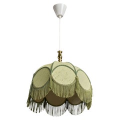 Swedish Designer, Pendant Light, Fabric, Brass, Sweden, 1970s