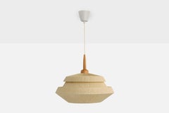 Schwedischer Designer, Pendelleuchte, Stoff, Kiefer, Schweden, 1960er Jahre