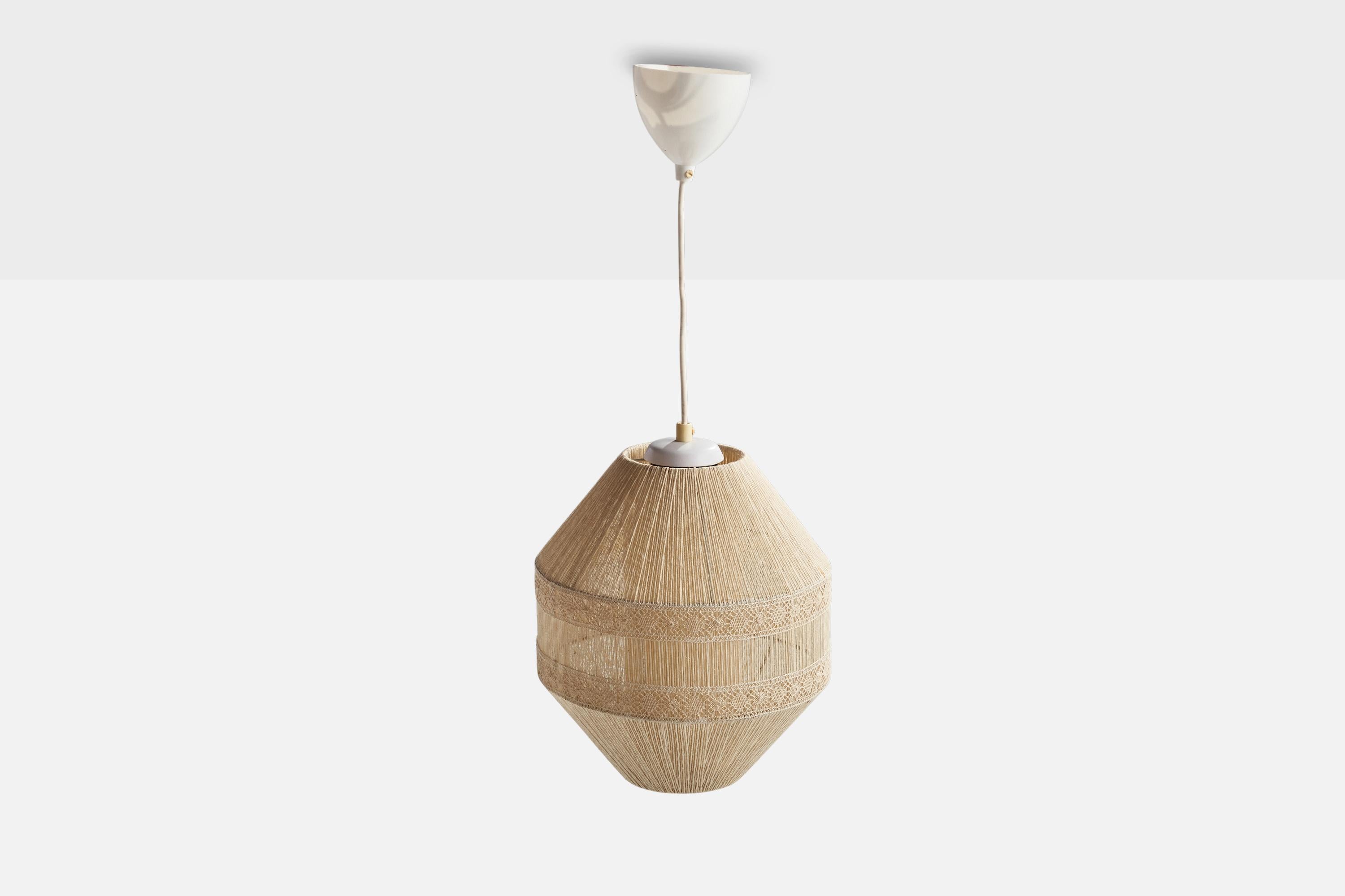 Scandinavian Modern Swedish Designer, Pendant Light, Fabric String, Metal, Sweden, 1950s For Sale