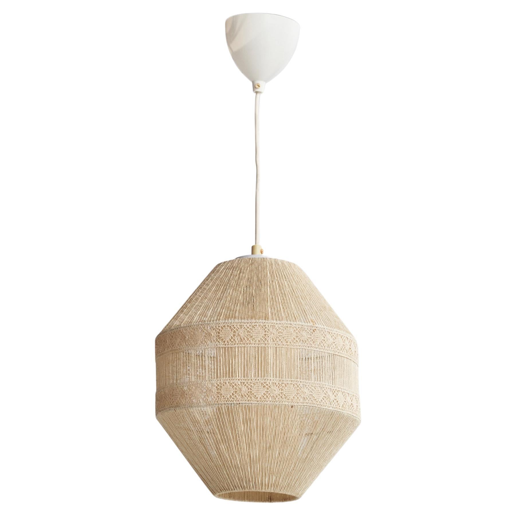 Swedish Designer, Pendant Light, Fabric String, Metal, Sweden, 1950s