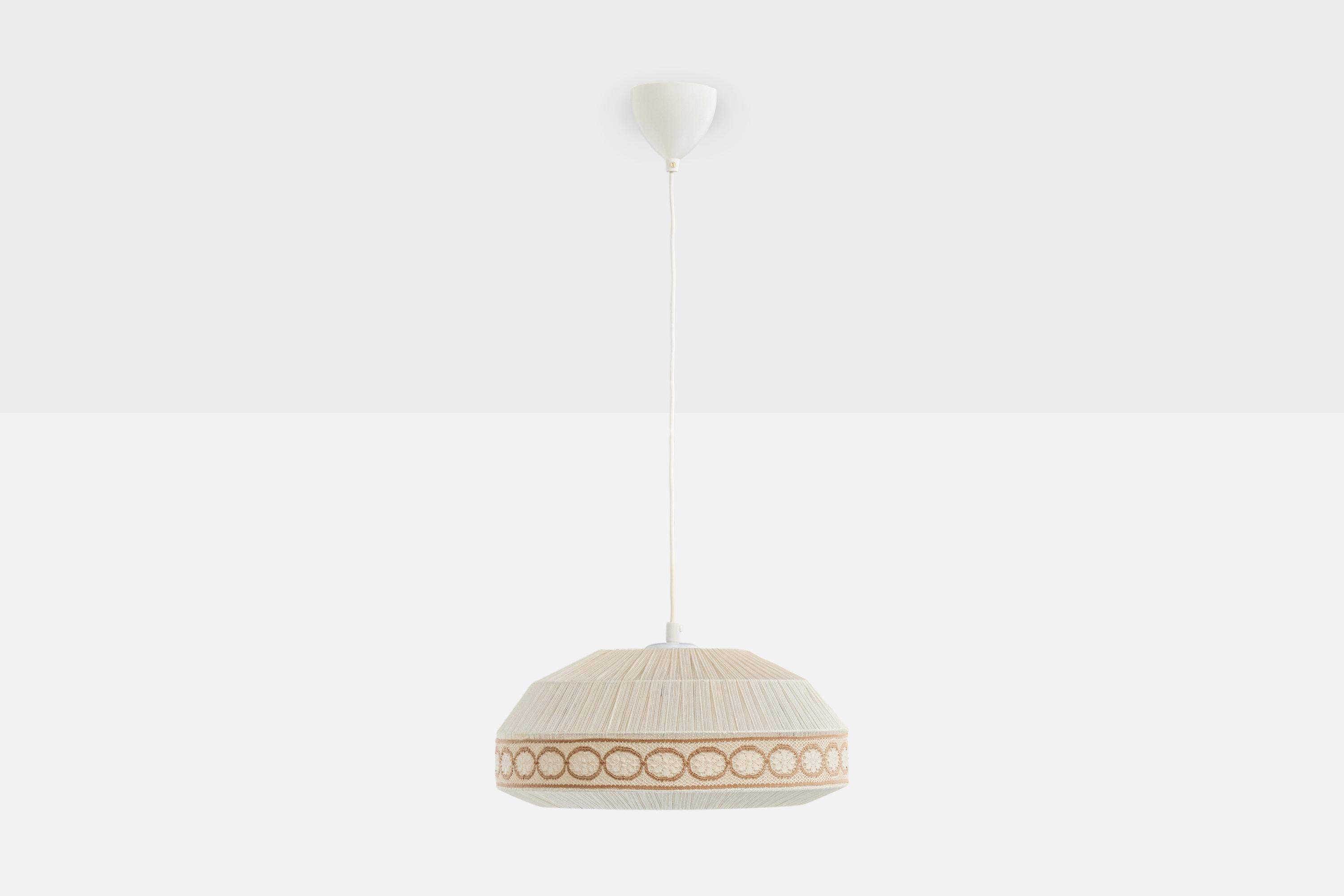 Mid-Century Modern Swedish Designer, Pendant Light, Fabric, Sweden, 1970s For Sale