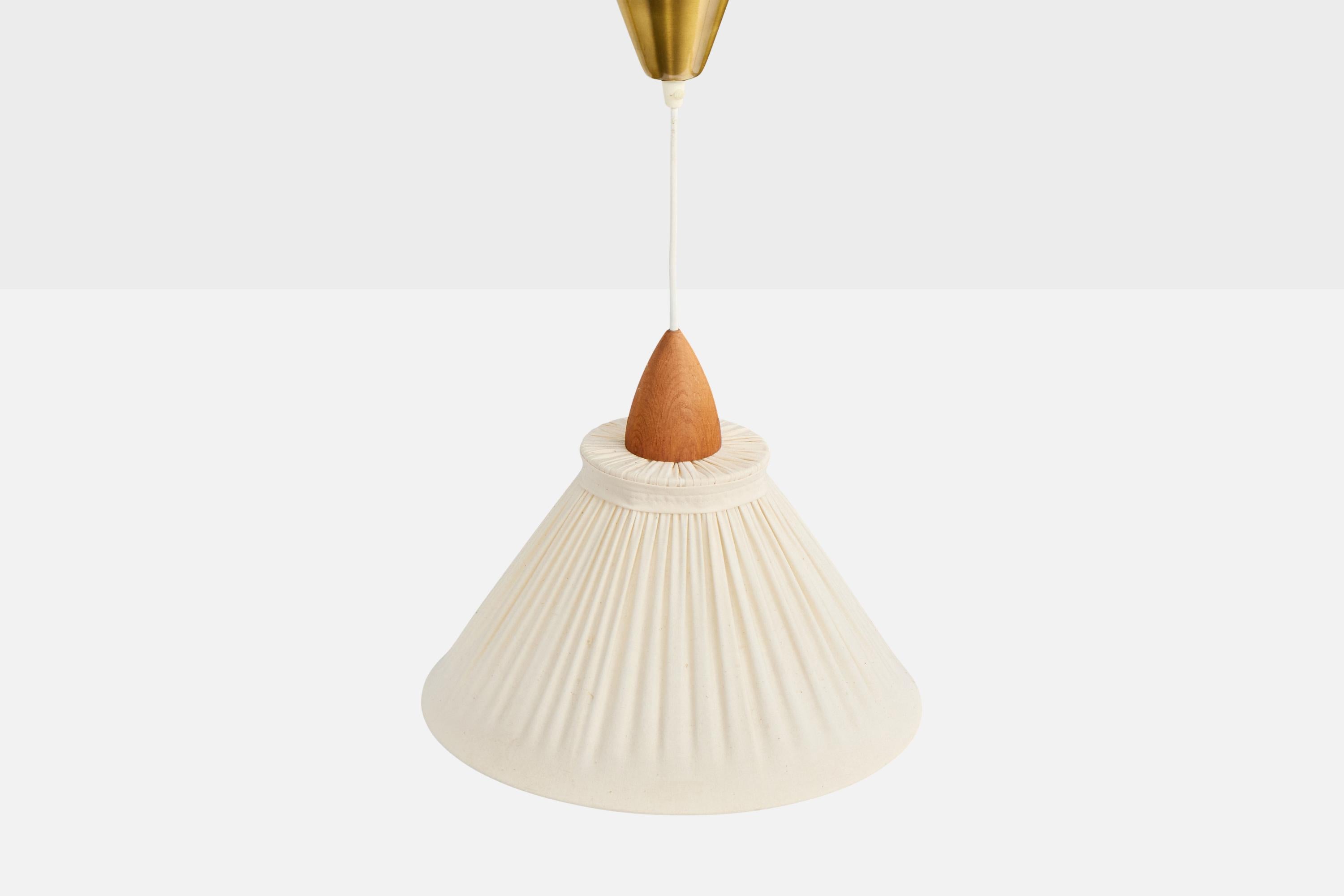 Svedese Lampada a sospensione di design svedese, Fabrice, Teak, Ottone, Svezia, anni '50 in vendita