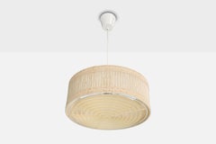 Swedish Designer, Pendant Light, Fabric, Teak, Plastic, Sweden, 1970s