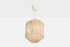 Swedish Designer, Pendant Light, Fabric, Teak, Sweden, 1950s
