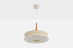 Swedish Designer, Pendant Light, Fabric, Teak, Sweden, 1950s