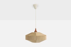 Designer svedese, lampada a sospensione, tessuto, teak, Svezia, anni '1950