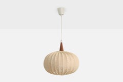 Swedish Designer, Pendant Light, Fabric, Teak, Sweden, 1950s