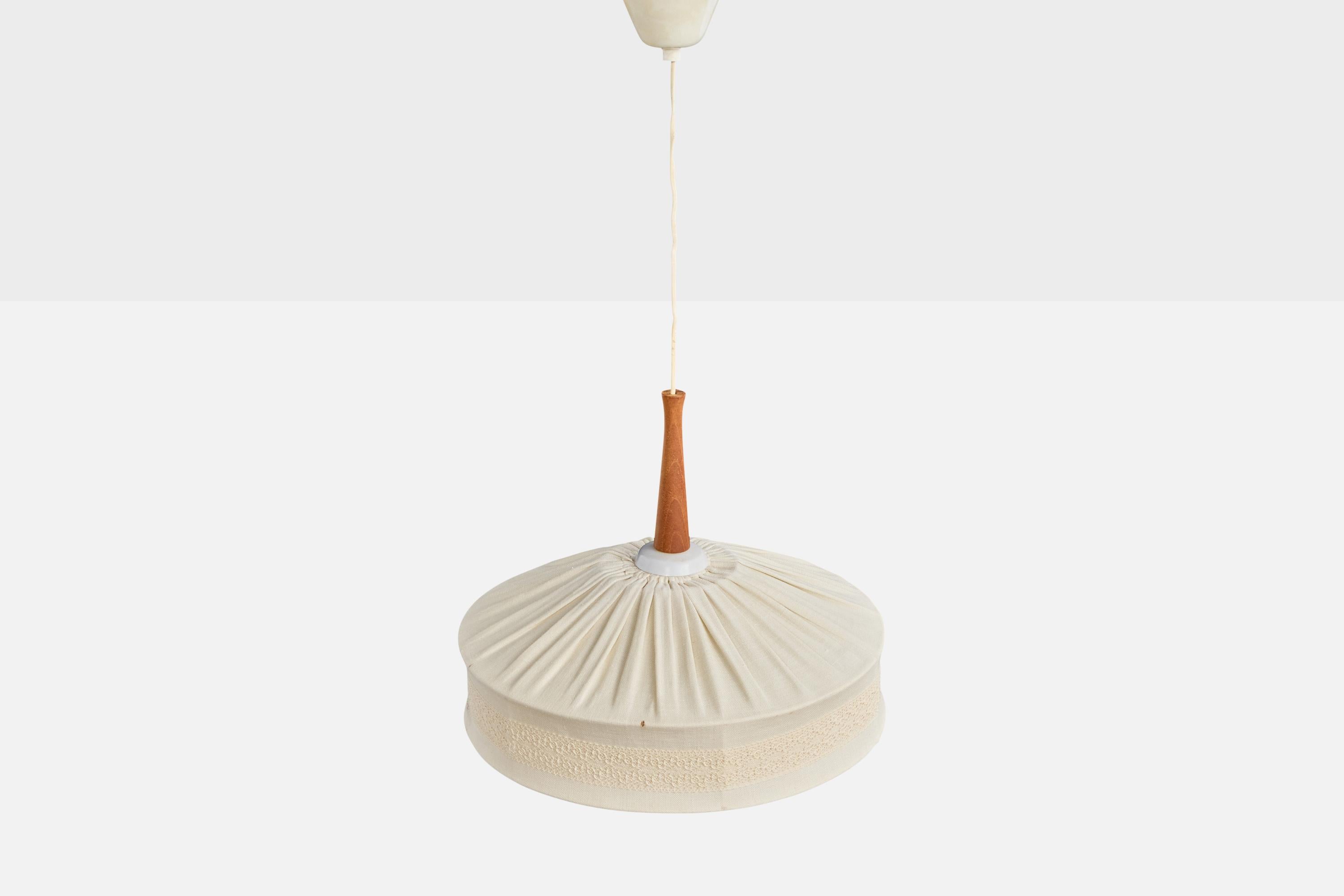 Svedese Designer svedese, lampada a sospensione, tessuto, teak, Svezia, anni '1950 in vendita