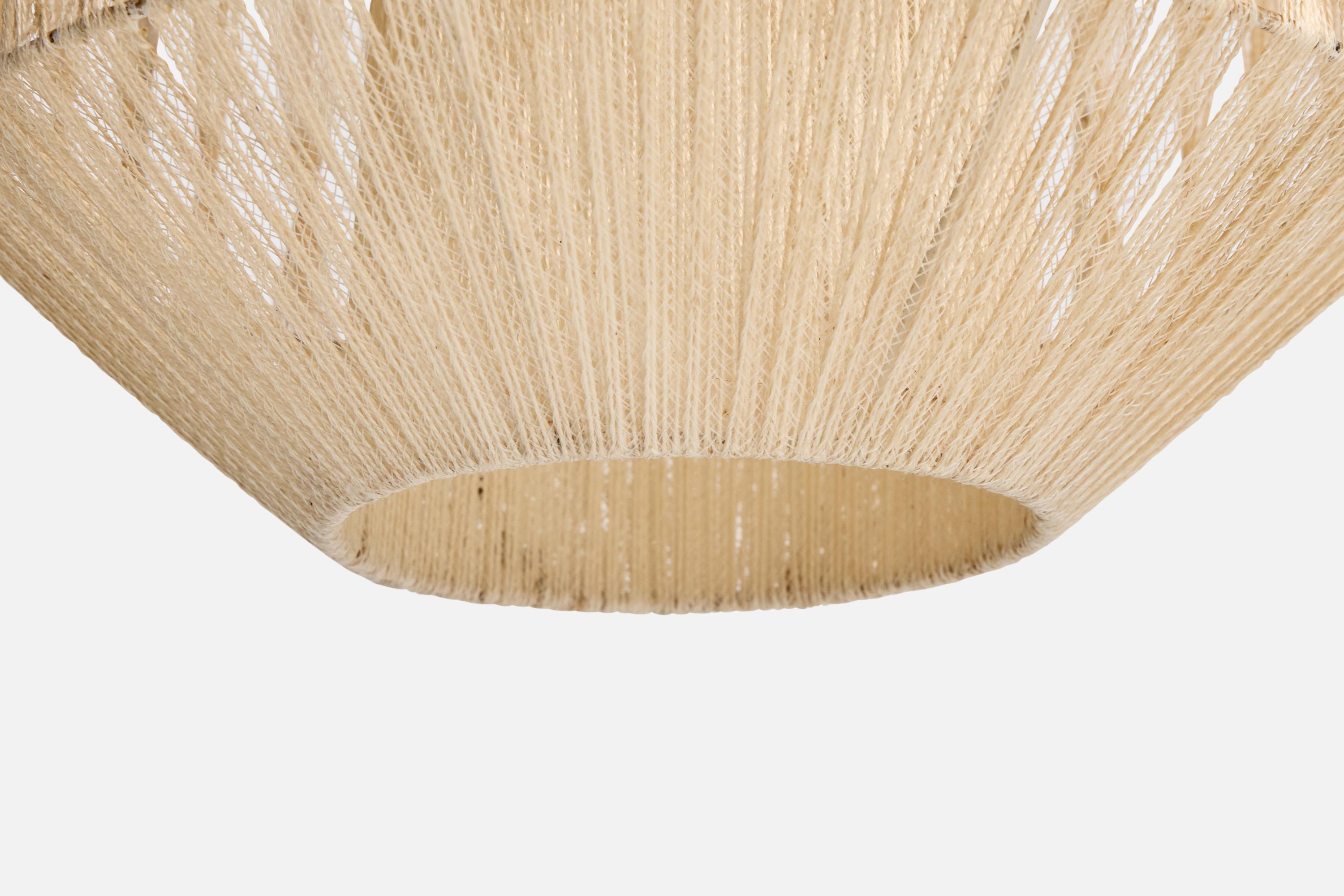 Metà XX secolo Designer svedese, lampada a sospensione, tessuto, teak, Svezia, anni '50 in vendita