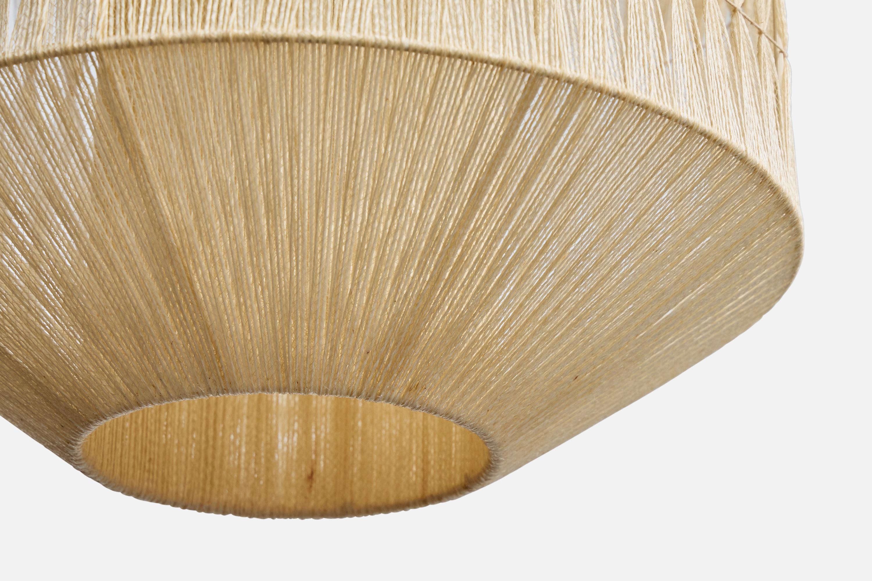 Metà XX secolo Designer svedese, lampada a sospensione, tessuto, teak, Svezia, anni '1950 in vendita