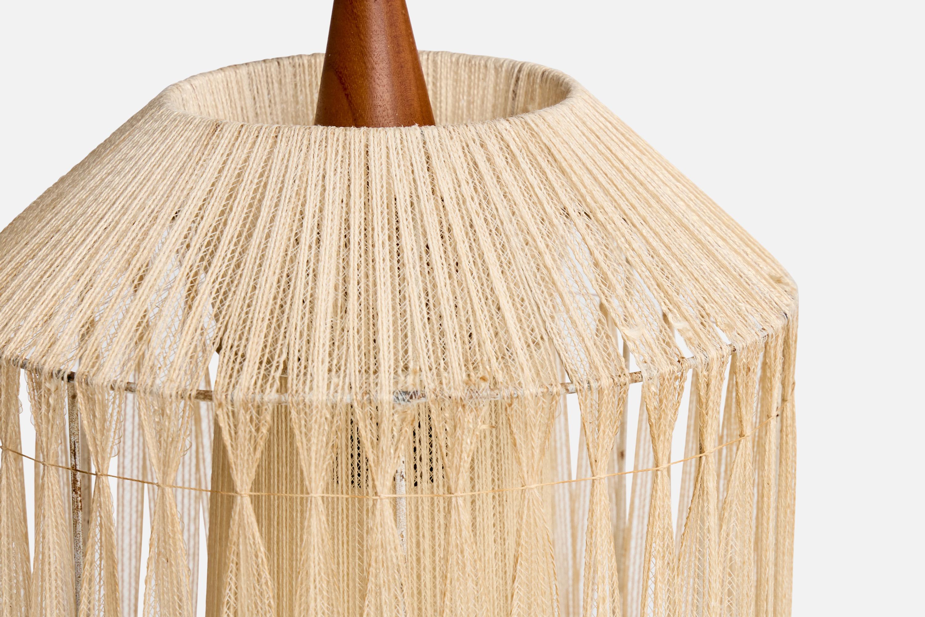 Designer svedese, lampada a sospensione, tessuto, teak, Svezia, anni '50 in vendita 1