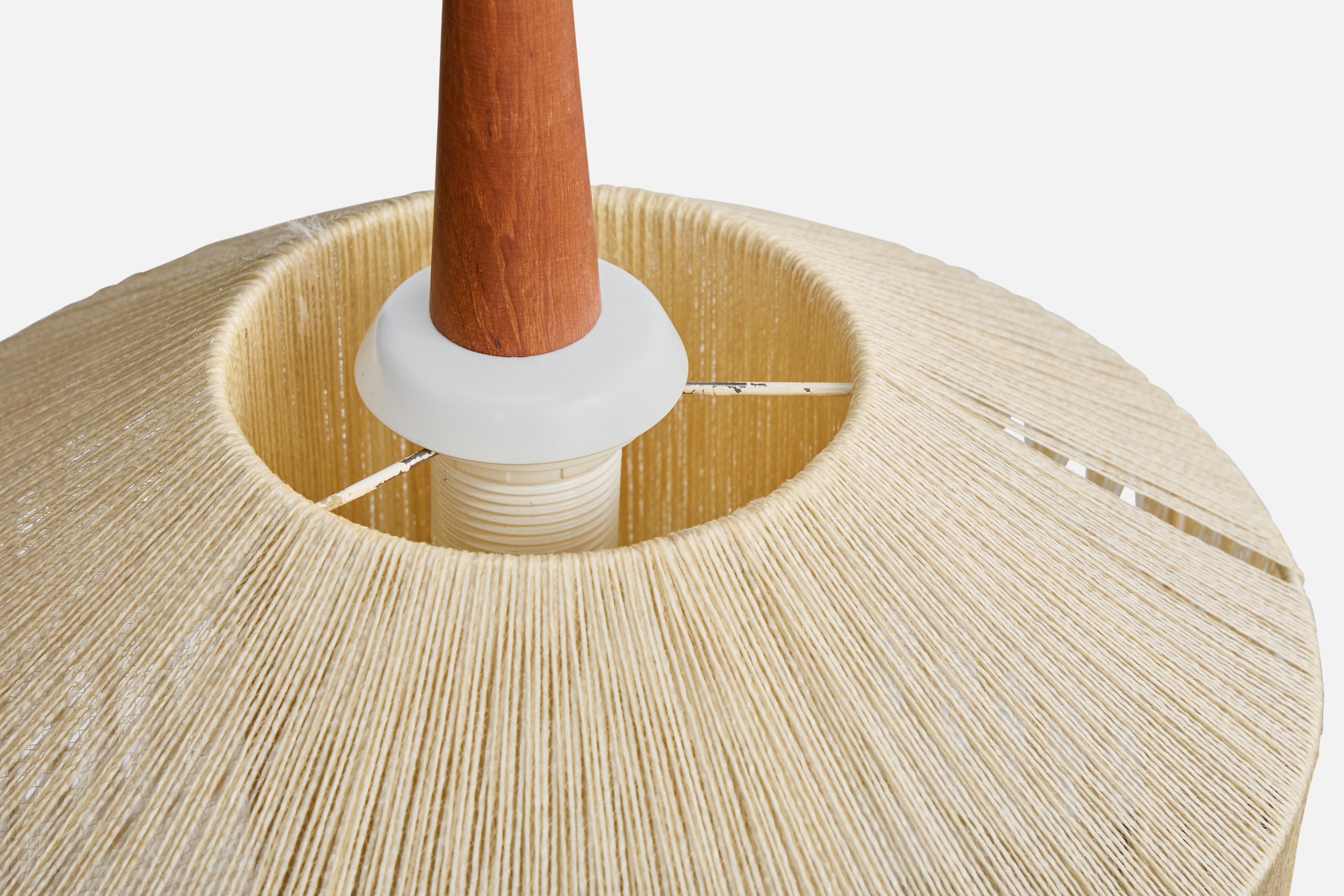Designer svedese, lampada a sospensione, tessuto, teak, Svezia, anni '1950 in vendita 1