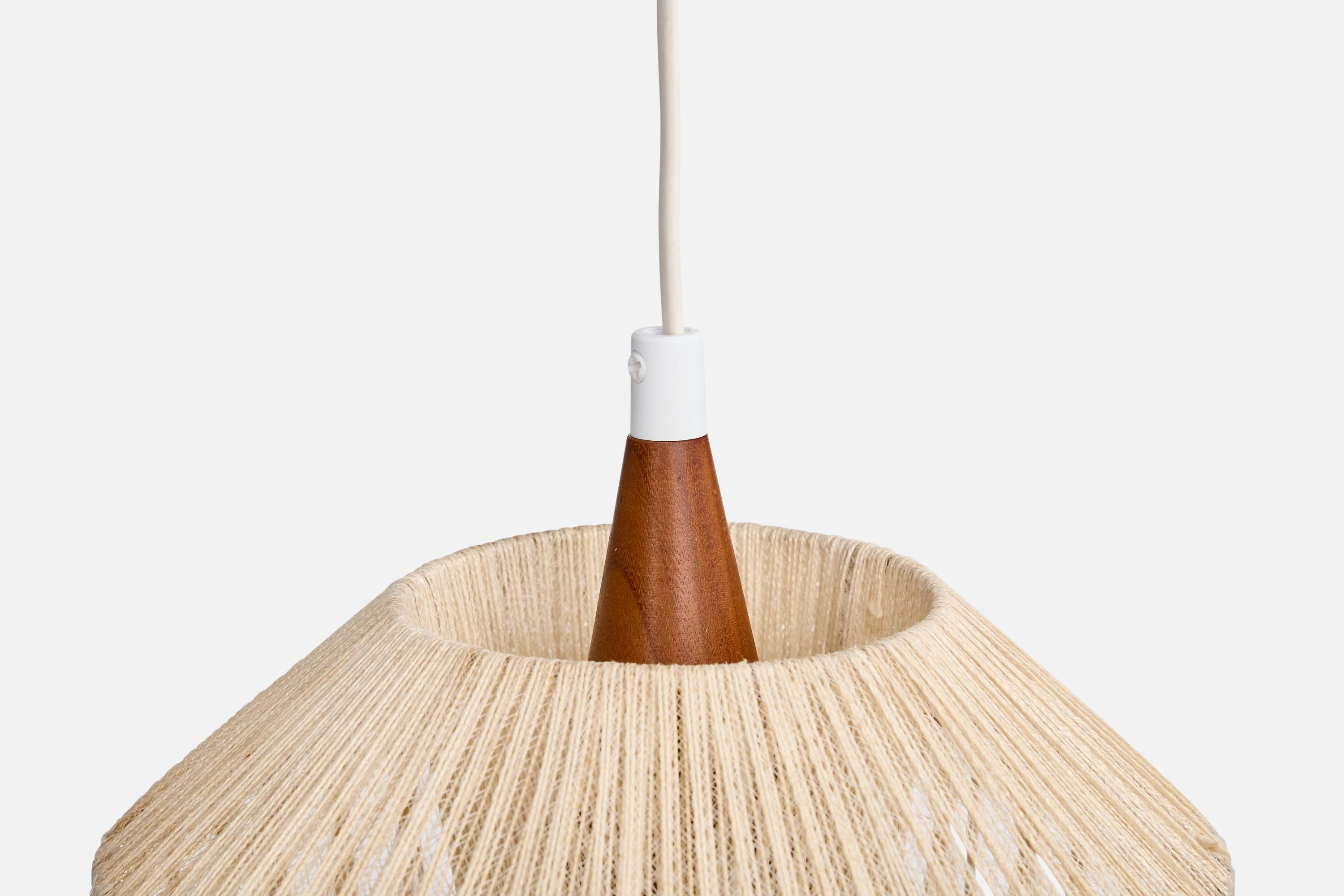 Designer svedese, lampada a sospensione, tessuto, teak, Svezia, anni '50 in vendita 2