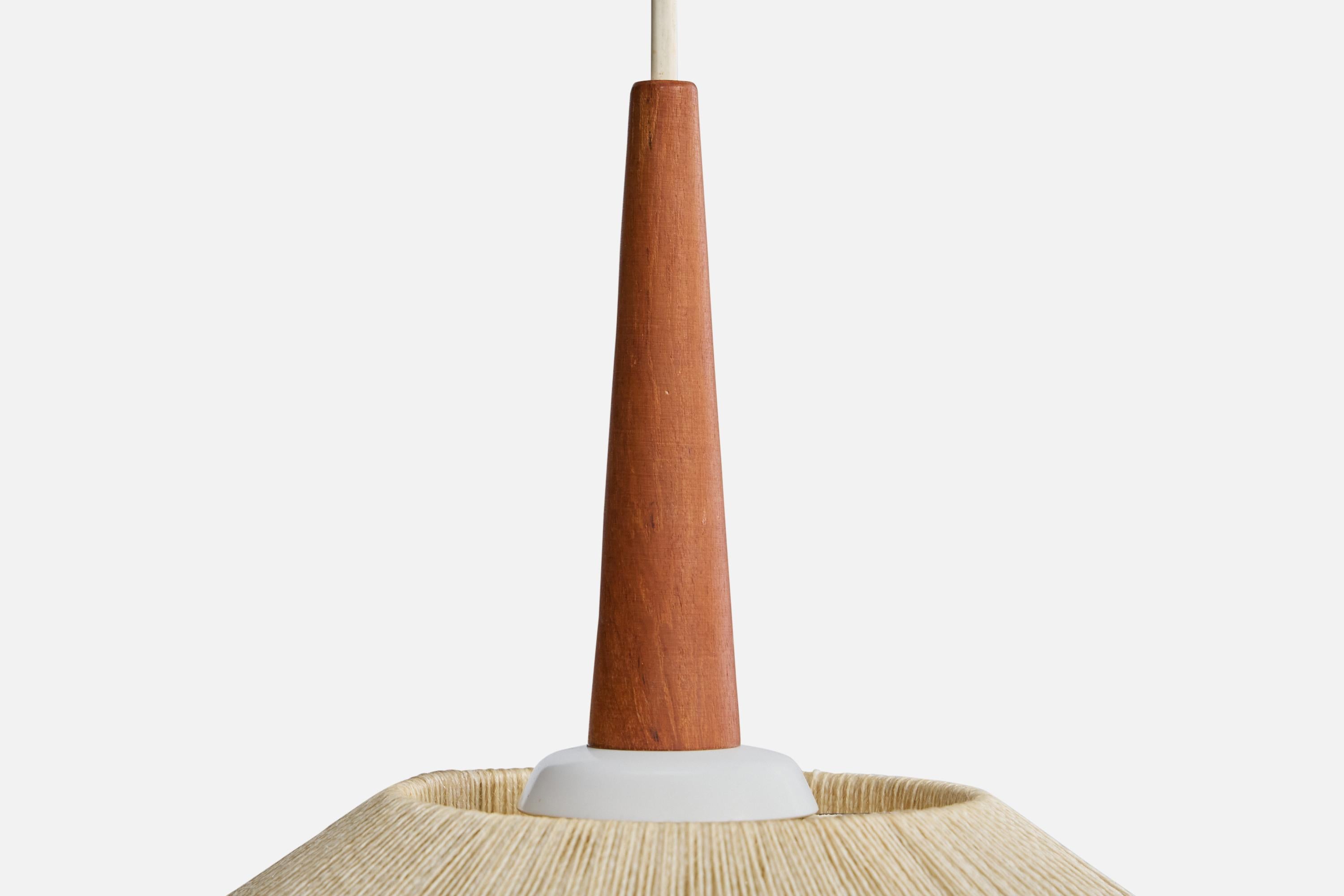 Designer svedese, lampada a sospensione, tessuto, teak, Svezia, anni '1950 in vendita 2