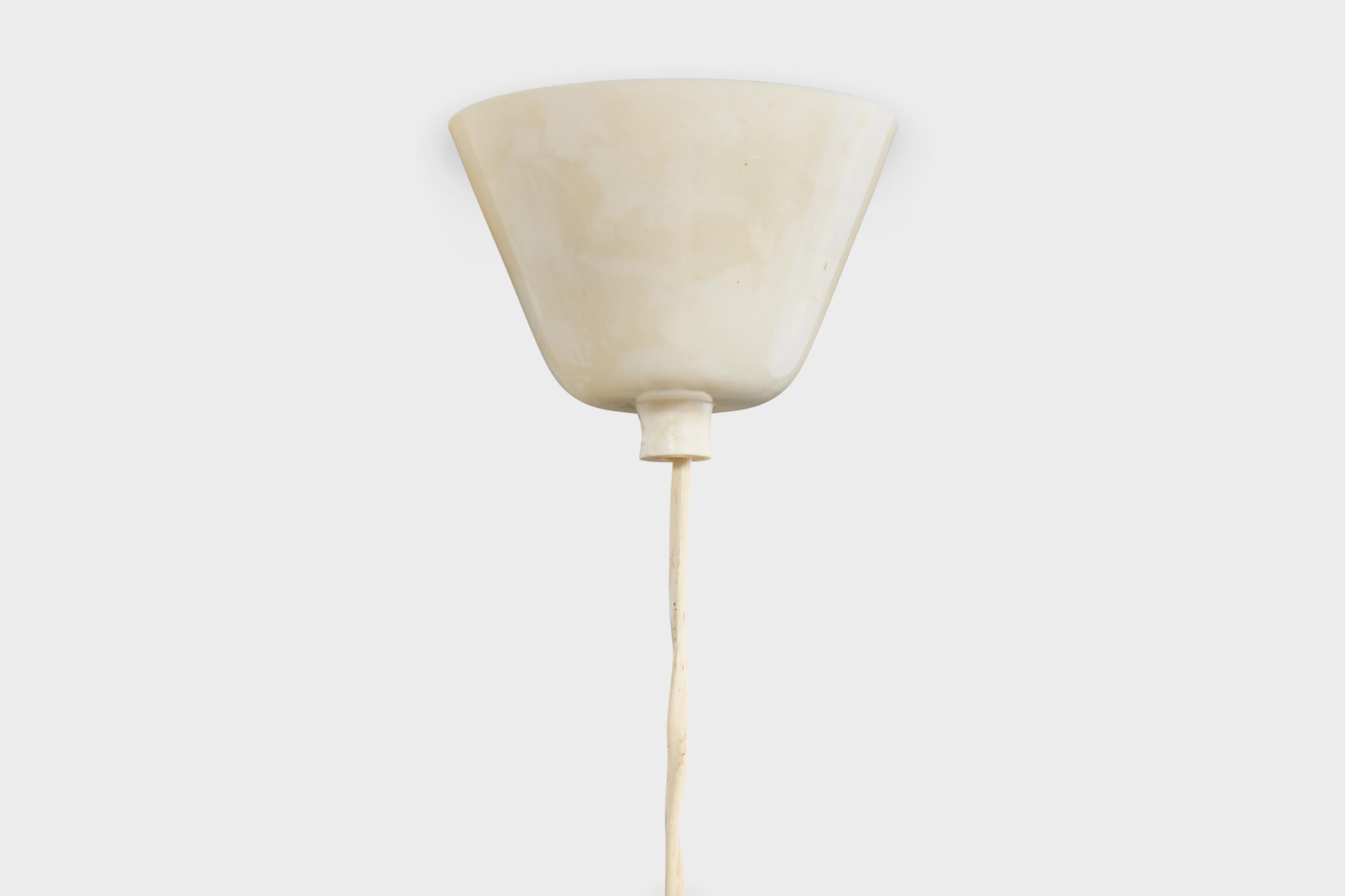 Designer svedese, lampada a sospensione, tessuto, teak, Svezia, anni '1950 in vendita 2