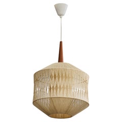 Diseñador sueco, lámpara colgante, tela, teca, Suecia, años 1950