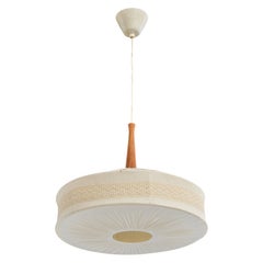 Swedish Designer, Pendant Light, Fabric, Teak, Sweden, 1950s