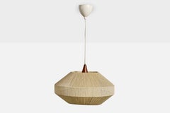 Swedish Designer, Pendant Light, Fabric, Teak, Sweden, 1960s
