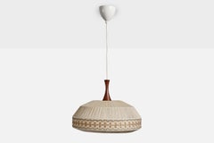 Swedish Designer, Pendant Light, Fabric, Teak, Sweden, 1960s