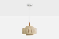 Swedish Designer, Pendant Light, Fabric, Teak, Sweden, 1960s