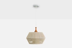 Schwedische Designerin, Pendelleuchte, Stoff, Teakholz, Schweden, 1960er Jahre