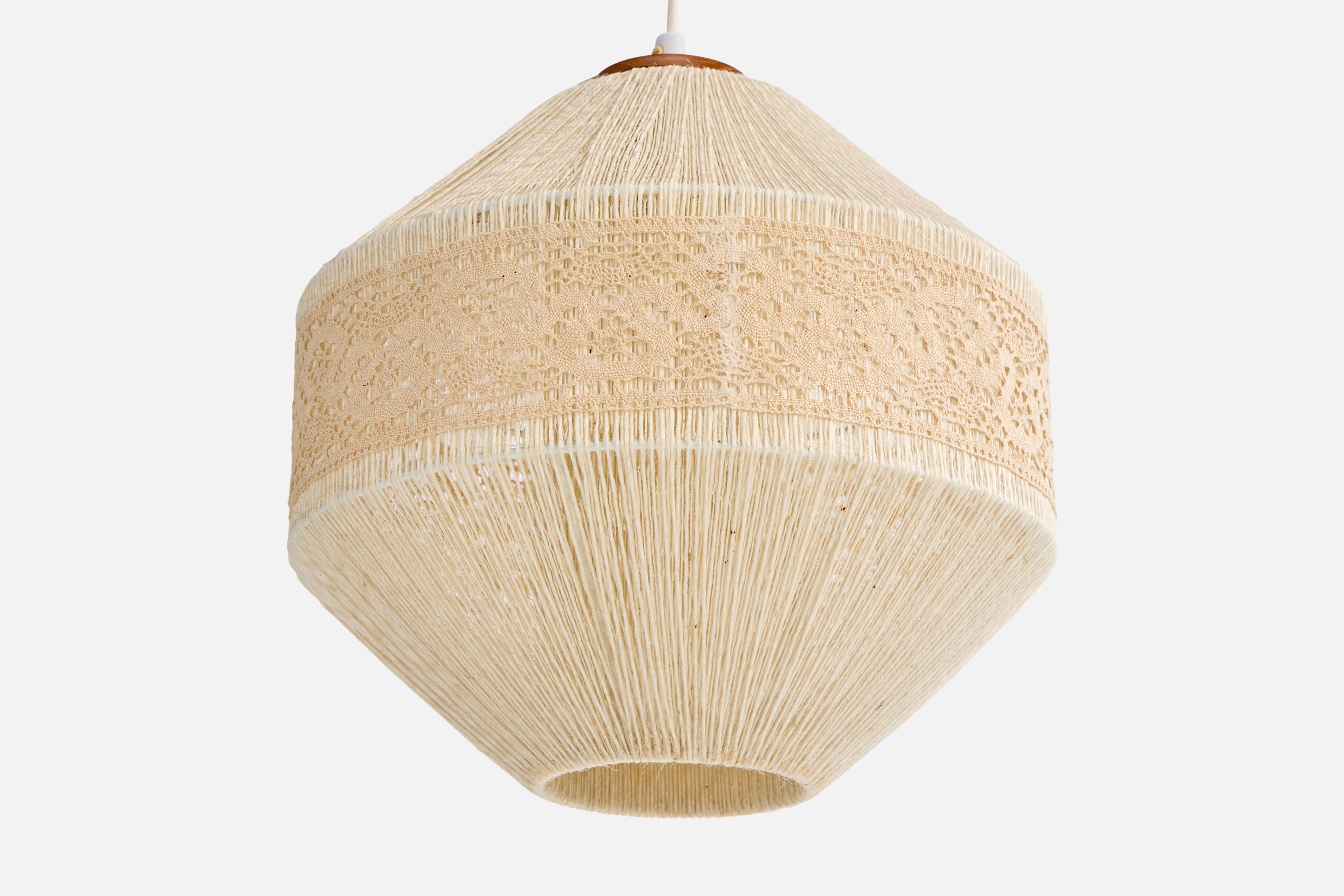 Mid-20th Century Swedish Designer, Pendant Light, Fabric, Teak, Sweden, 1960s For Sale