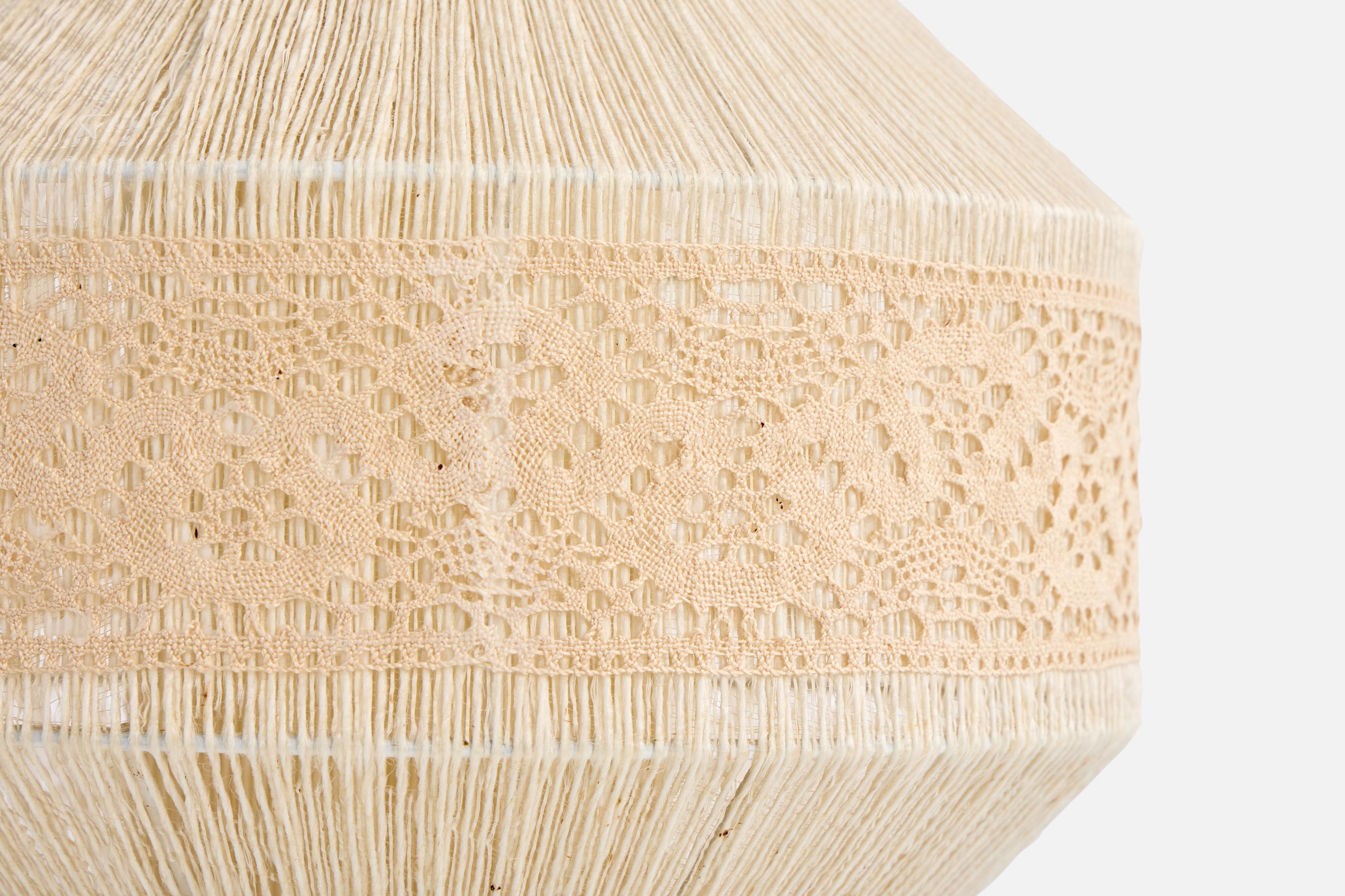 Swedish Designer, Pendant Light, Fabric, Teak, Sweden, 1960s For Sale 2