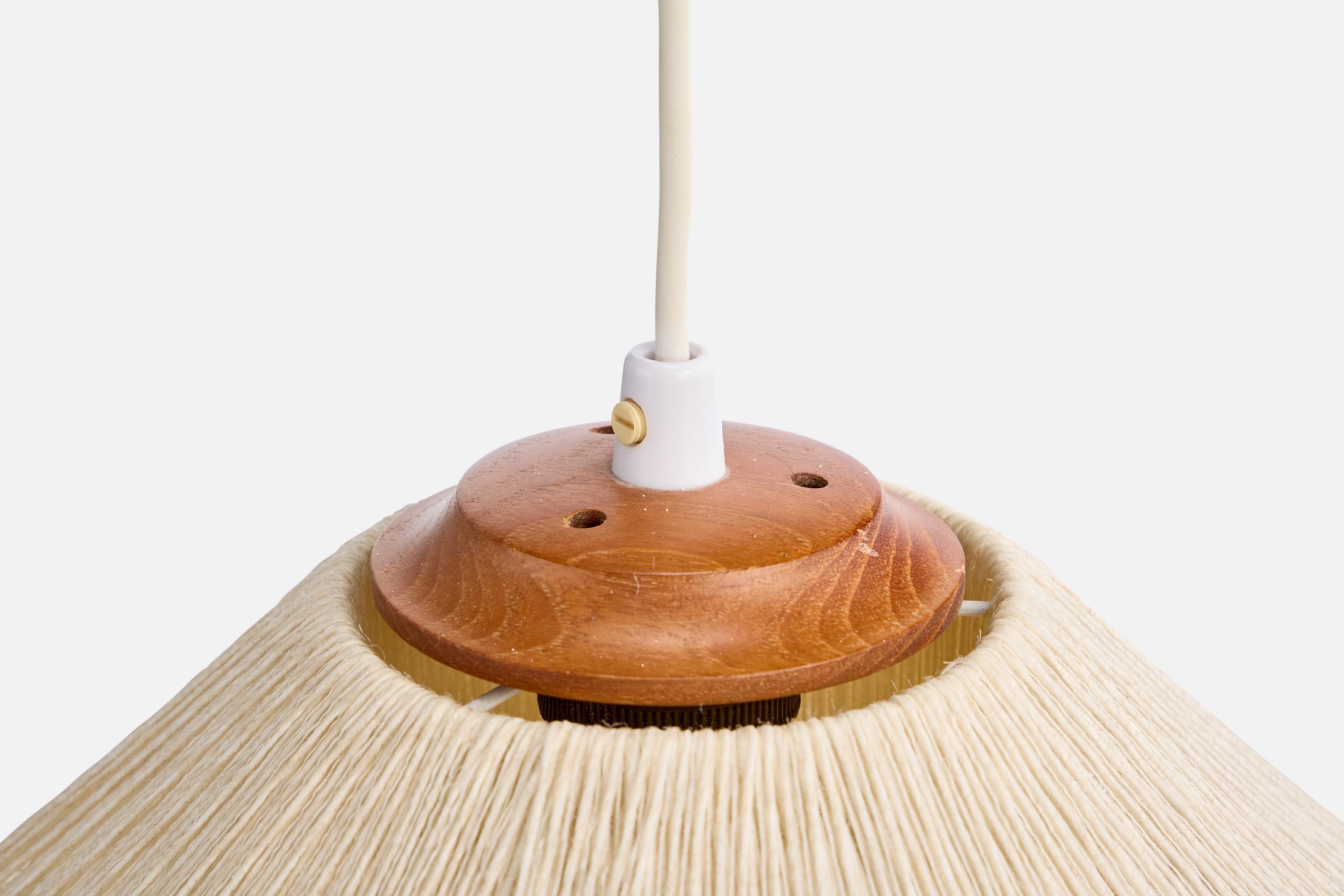 Swedish Designer, Pendant Light, Fabric, Teak, Sweden, 1960s For Sale 3