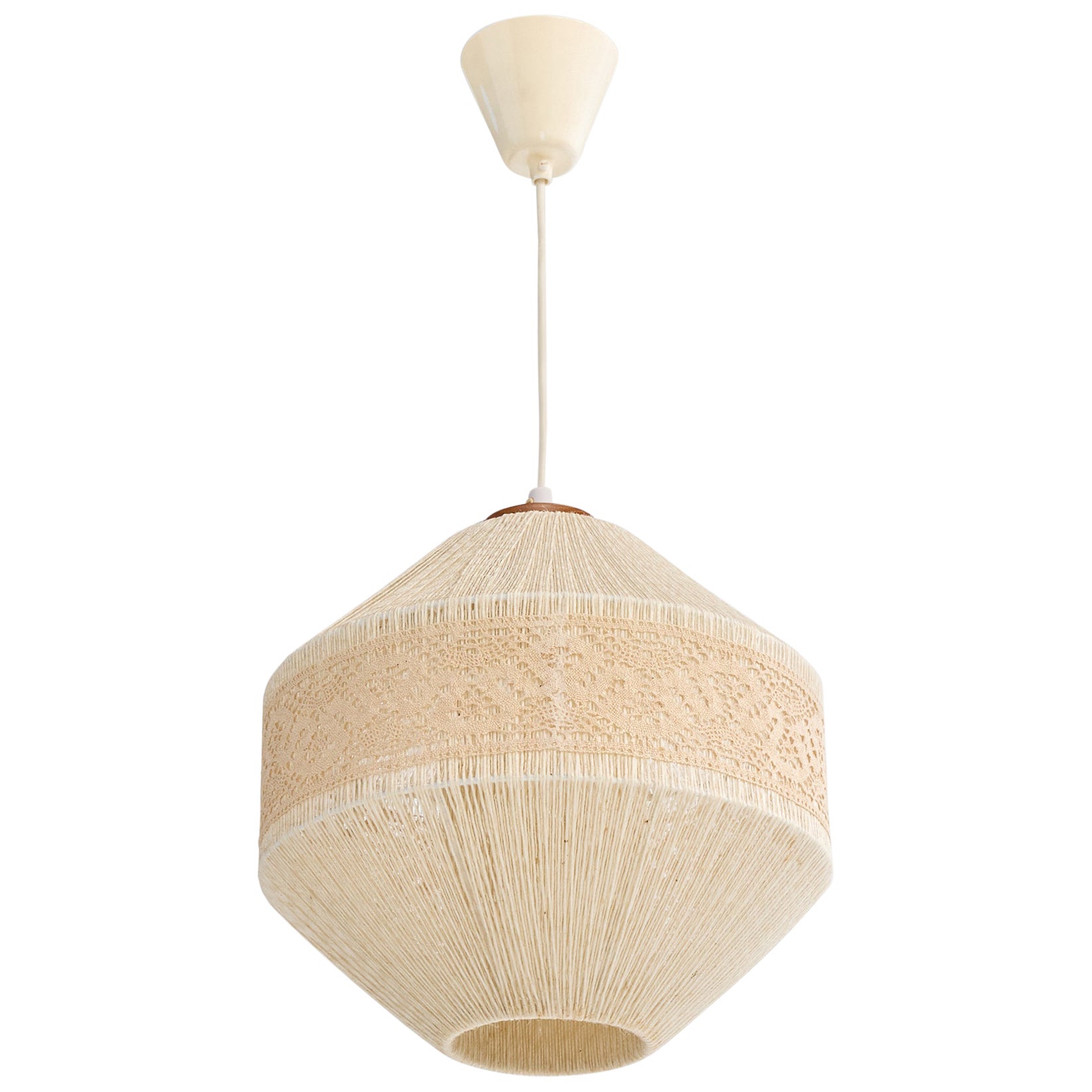 Swedish Designer, Pendant Light, Fabric, Teak, Sweden, 1960s For Sale