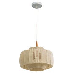 Swedish Designer, Pendant Light, Fabric, Teak, Sweden, 1960s