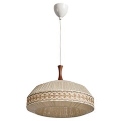 Swedish Designer, Pendant Light, Fabric, Teak, Sweden, 1960s