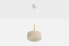 Swedish Designer, Pendant Light, Fabric, Wood, Sweden, 1960s