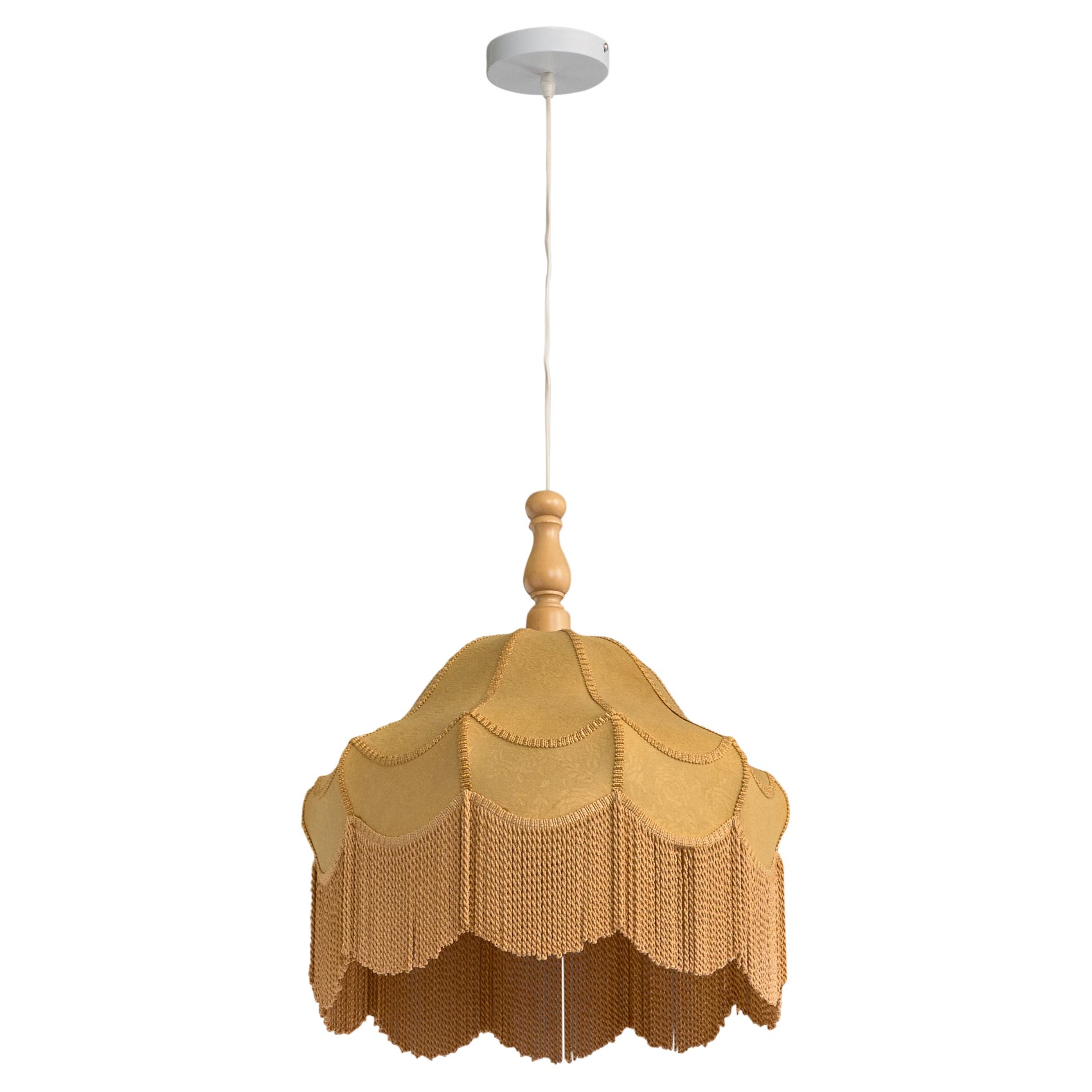 Swedish Designer, Pendant Light, Fabric, Wood, Sweden, 1970s