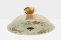 Swedish Designer, Pendant Light, Glass, Brass, Fabric, Sweden, 1930s