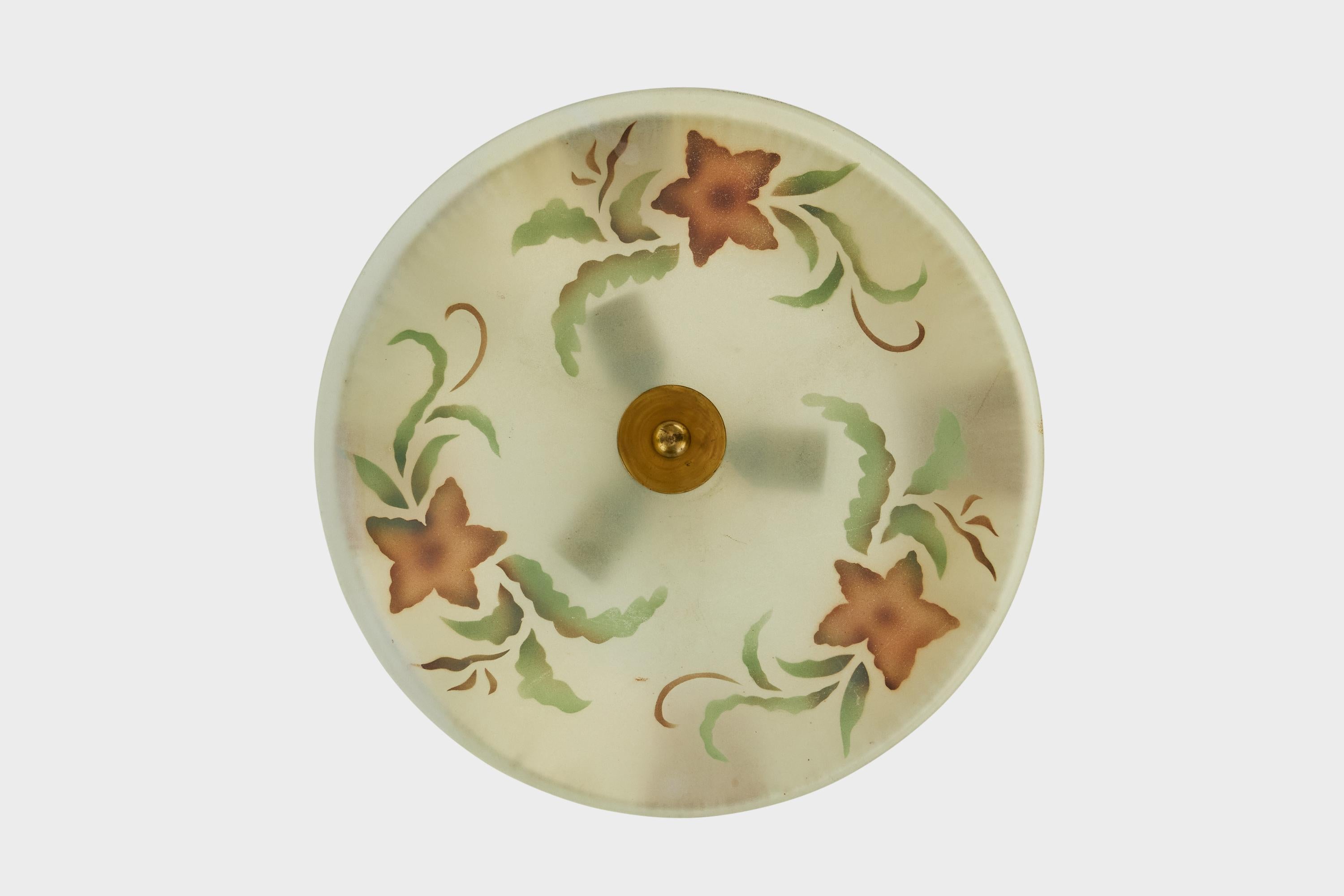 Suédois Designer suédois, suspension, verre, laiton, tissu, Suède, années 1930 en vente