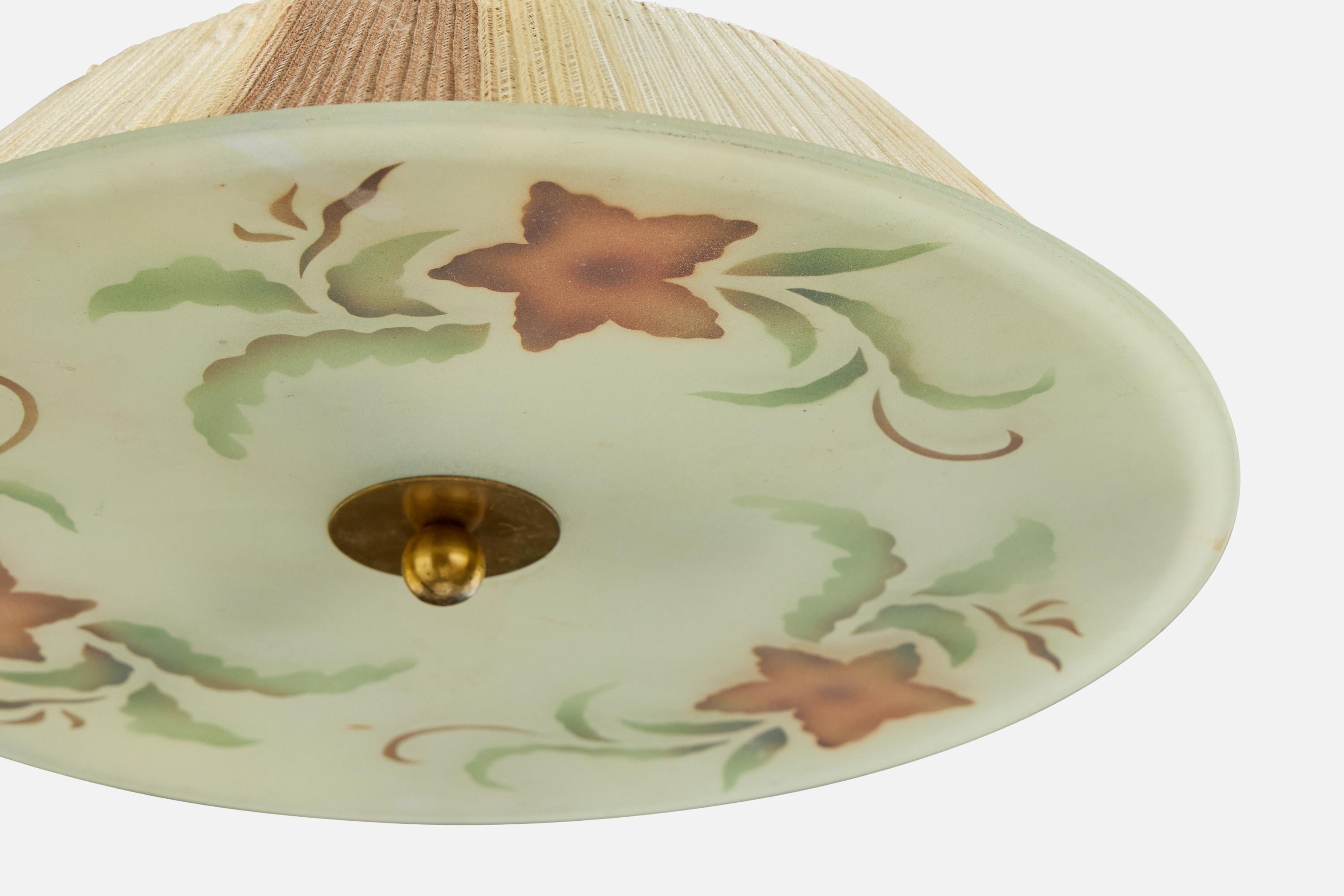 Milieu du XXe siècle Designer suédois, suspension, verre, laiton, tissu, Suède, années 1930 en vente