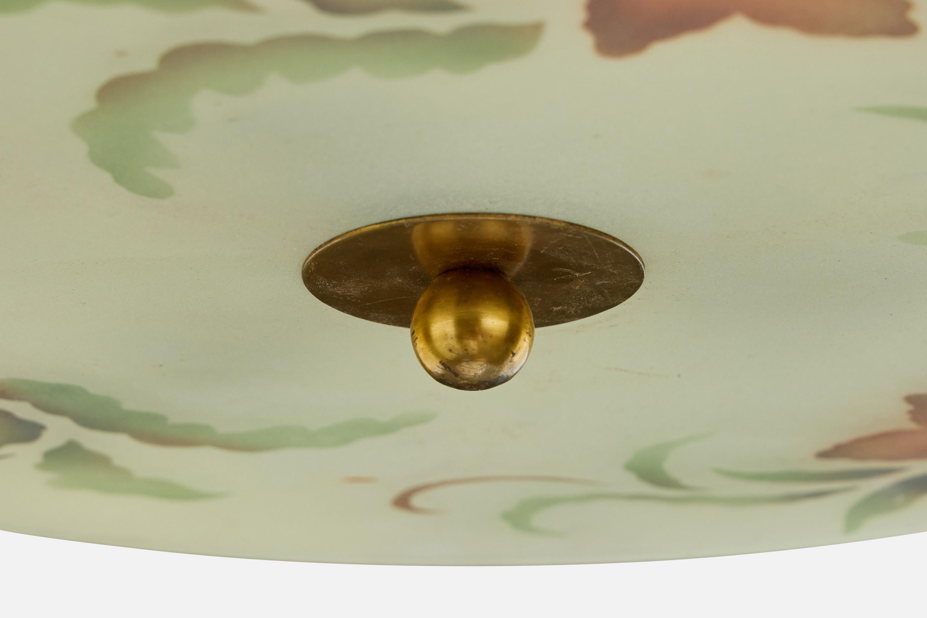 Laiton Designer suédois, suspension, verre, laiton, tissu, Suède, années 1930 en vente