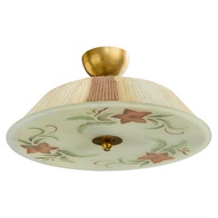 Swedish Designer, Pendant Light, Glass, Brass, Fabric, Sweden, 1930s