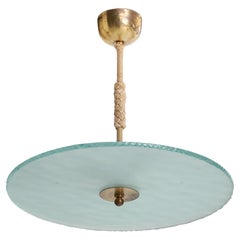 Swedish Designer, Pendant Light, Glass, Brass, Fabric, Sweden, 1930s